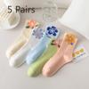 5 Pairs of Spring and Autumn Socks, Women's Mid-calf Socks, Thin, Non-pouting Tulip Stockings, Three-dimensional Solid Color, Versatile Flowers