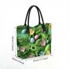  Easter Style Tote Bag Floral Grass Printed Large Capacity Casual Daily Handbag for Shopping Travel