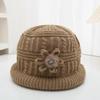 Plush Floral Knitted Bucket Hat Handmade Warm Fisherman Hat Retro Woolen Hat  Grandma