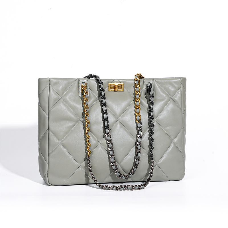 Rhombus Chain Bag, Underarm Leather Shoulder Bag, Women's Head Layer, Sheepskin, High-end Sense, Large-capacity Tote Bag.