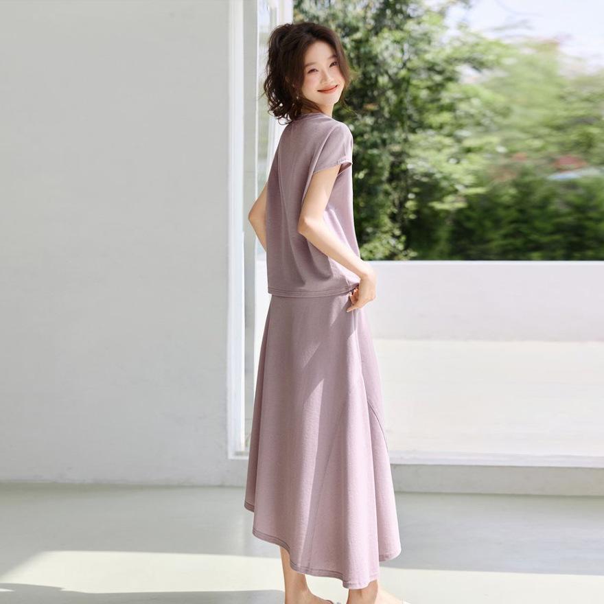 Fashion Casual Suit Skirt Summer New Light Bow Embroidered T-shirt Irregular Skirt Suit Women