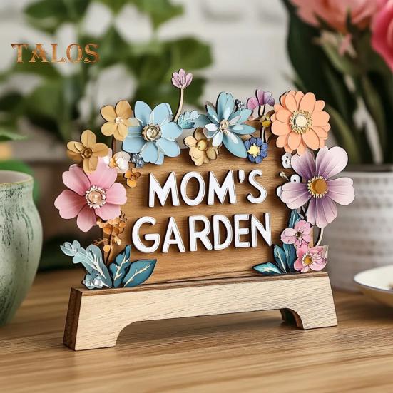 Mamčin zahradní ornament Láska zde roste cedulka s dřevěnou základnou Stolní středová dekorace Dárky k narozeninám ke Dni matek pro vyjádření vděčnosti