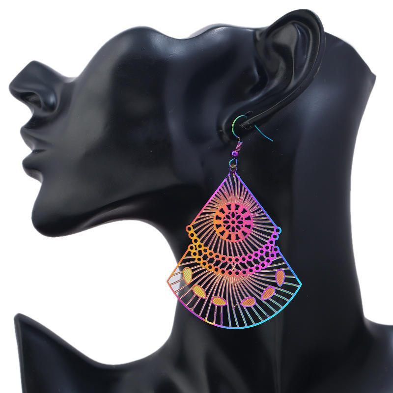 Colorful Hollow Out Earrings Women Retro Earrings Fashion Stainless Steel Jewelry