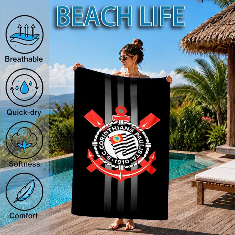 Sportverein Fußballwappen Bedrucktes Mikrofaser-Strandtuch, Weich und Saugfähig, Schnelltrocknend, Ideal für Sommerreisen, Strand-Essential, Schwimmbad