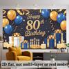 Party Backdrop 80Th Birthday Blue Elegant Flat Banners Golden Balloons Boxes Candles Photo Booth Decor Front Door Decor