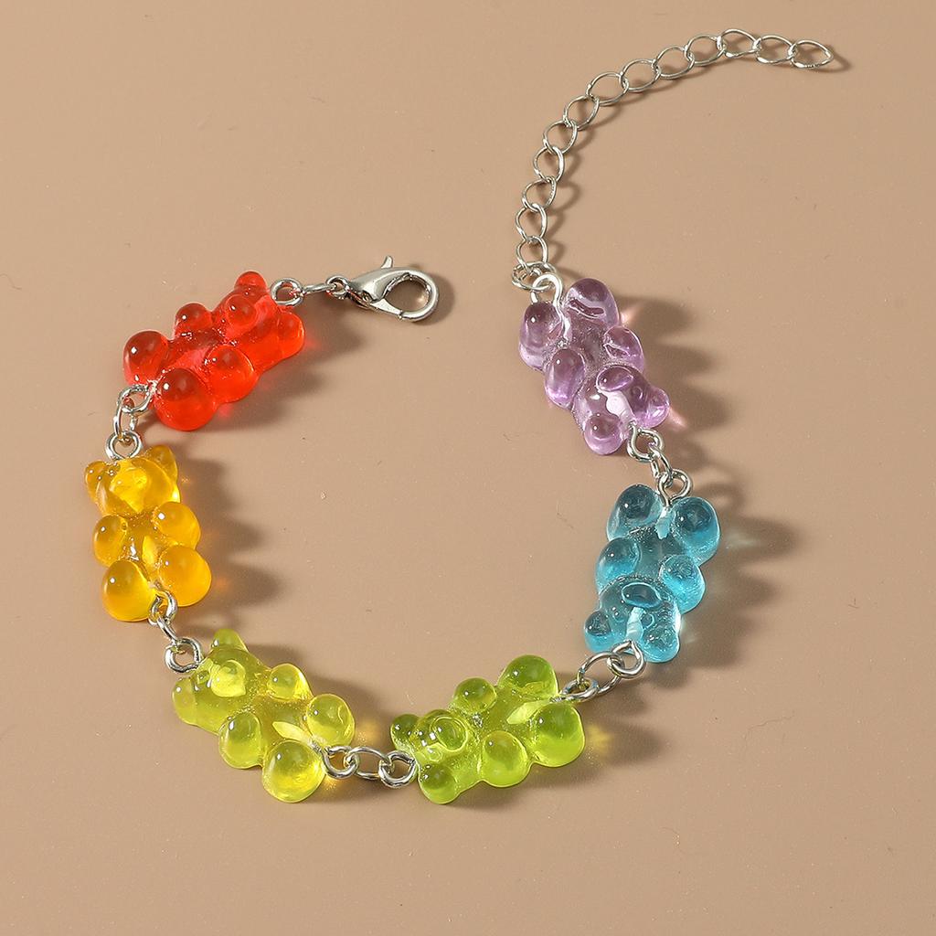 Cartoon Rainbow Candy Bear Ins Colored Gummy Candy Woman Bear Bounce Di Hip Hop Jelly Color Bracelet Girl Bracelet Zircon Gift