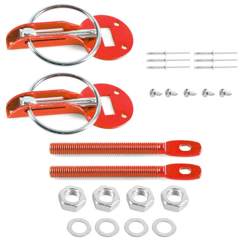 Automotive Aluminum Alloy Hood Lock Kit with Pin Bonnet Lock Latch Ensures Engine Safety and Reduces Hood Vibration on Vehicle