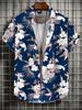 Tropical Leaf Print Short Sleeve Shirt, Casual Button Up Summer Shirt for Men