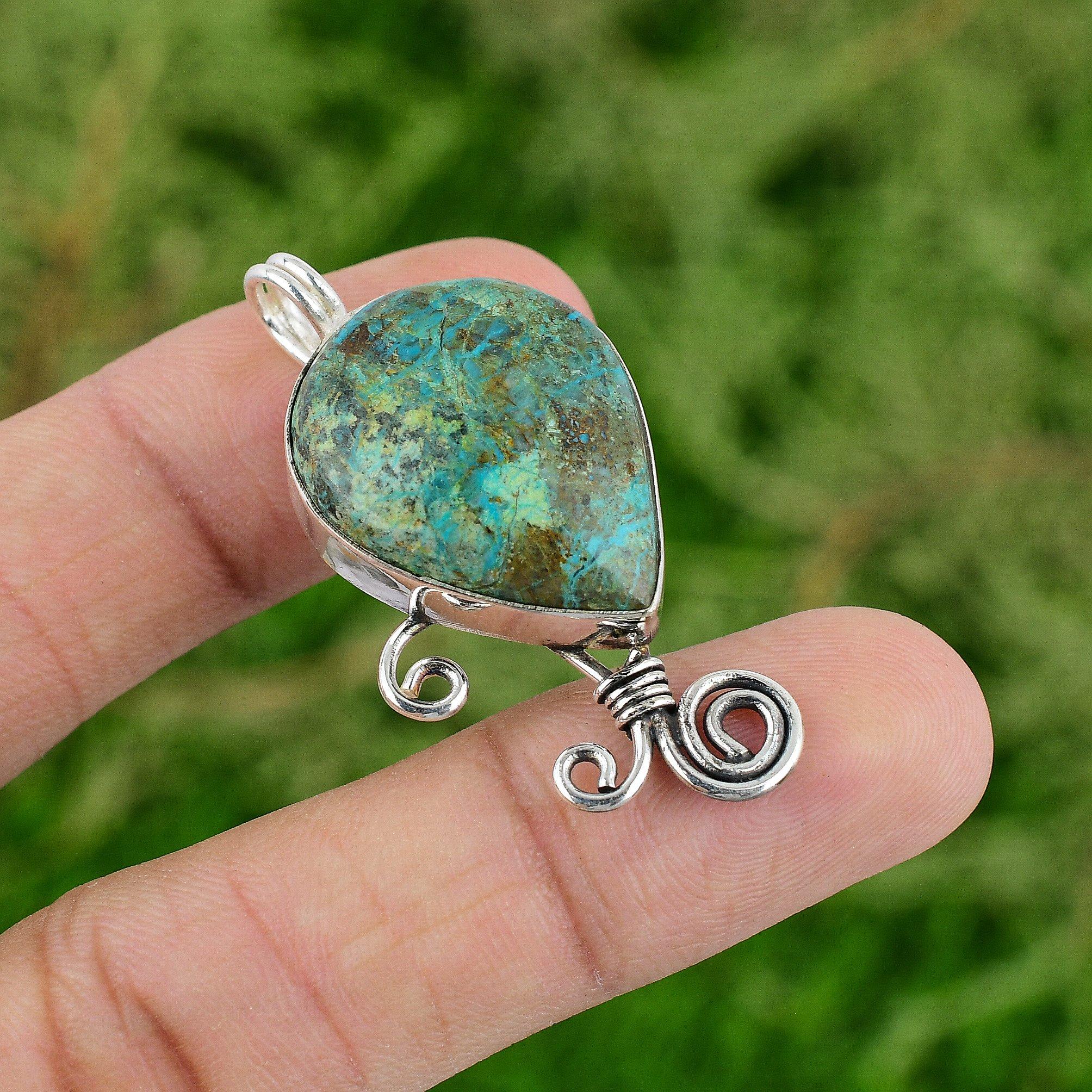 

Daughters Day Deal 925 Silver Natural Chrysocolla Mother Throat Chakra Pendant