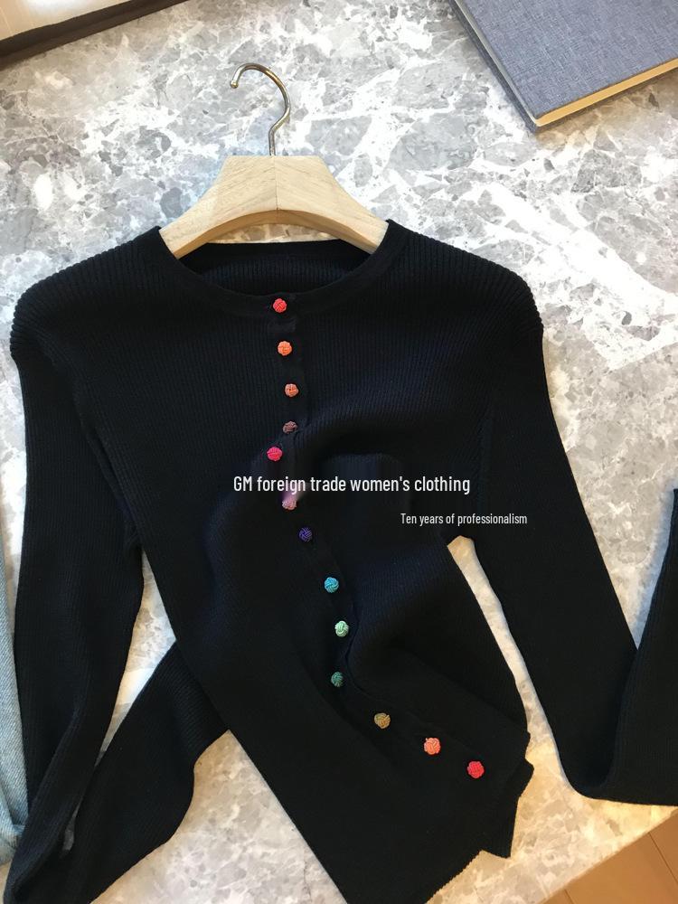 Chic Women's Cashmere Cardigan: Chinese Style, Round Neck, Colorful Button, Wool Knit Sweater