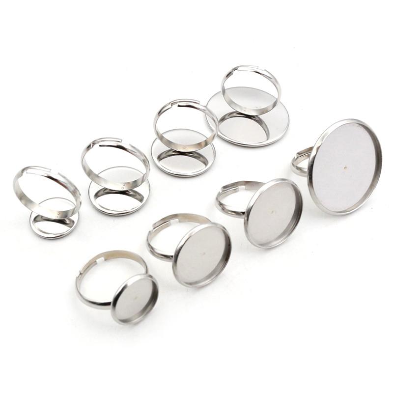 

10pcs 12-25mm Stainless Steel Adjustable Ring Settings Blank Base Tray,Fit 12-25mm Glass Cabochons Buttons DIY Rings Bezels 12mm