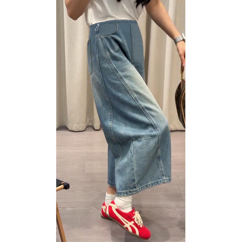 

Spring/Summer 2026 Loose Fit Plus Size Slimming Maternity Jeans with Drawstring Waist - Thin Style, Wide Leg Design Extra Large синій