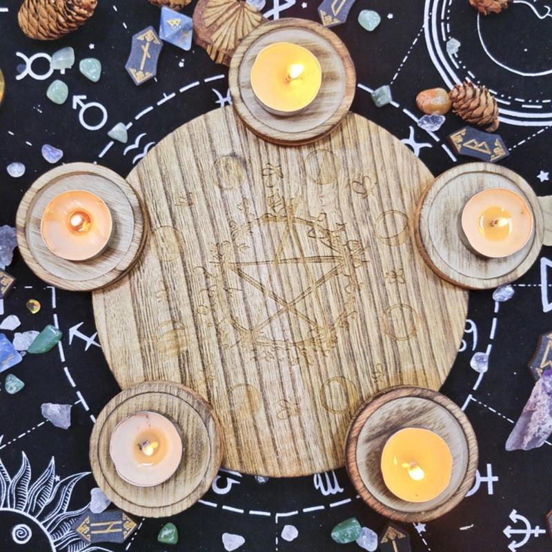 Candle Holder Board Astrology Pentacles Candlestick Plate Altars Witchcraft Wiccan Divination Decors Candle Holder Tray