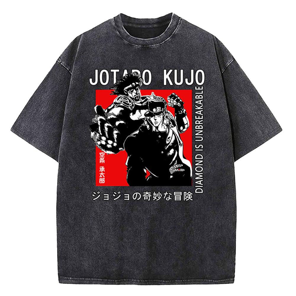 Vintage Washed TShirt Men Summer Streetwear T-shirt JoJo Bizarre Adventure Anime High Quality Cotton Casual Short Sleeve Tshirt