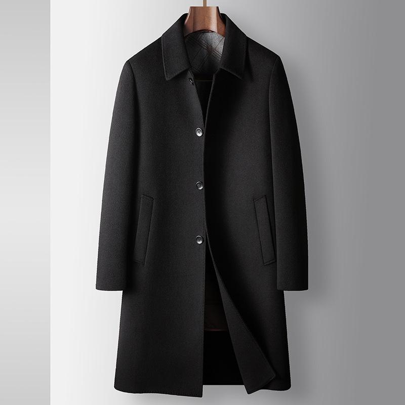 

Coat Autumn and Winter Medium and Long Youth Business Unloading Duck Down Liner Double-sided Woolen Trench Coat 195 чорний