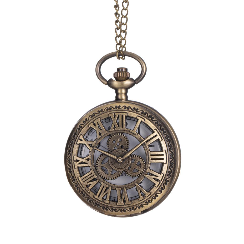 Vintage Roman Numeral Hollow Pocket Watch, Large Size Time Gear Watch, Classic Creative Retro Gear Pocket Watch for Daily and Memorial Use
