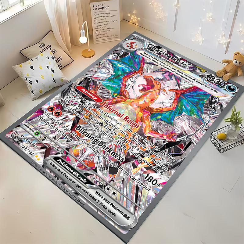 Potdemiel Japanese Anime Pokemon Charizard Card Pattern Carpets Bedroom Mats Rug Bedroom Decor Carpet Crawl Mat Christmas Gift