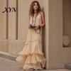 Light Beige Skirt Summer Ruffle Tiered Swing Dress for Women, Boho Beach Daily Outing Flowy Maxi Sundress, Sleeveless A-line Loose Long Casual