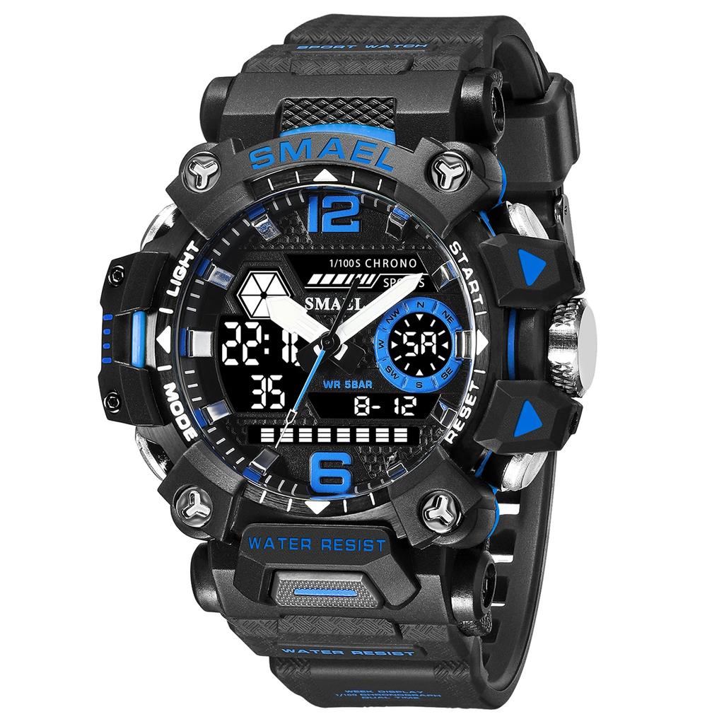 SMAEL Alloy Military Style Watch Night Glow Waterproof Dual Display Quartz Electronic Watch 8072 Outdoor Tactical Men's