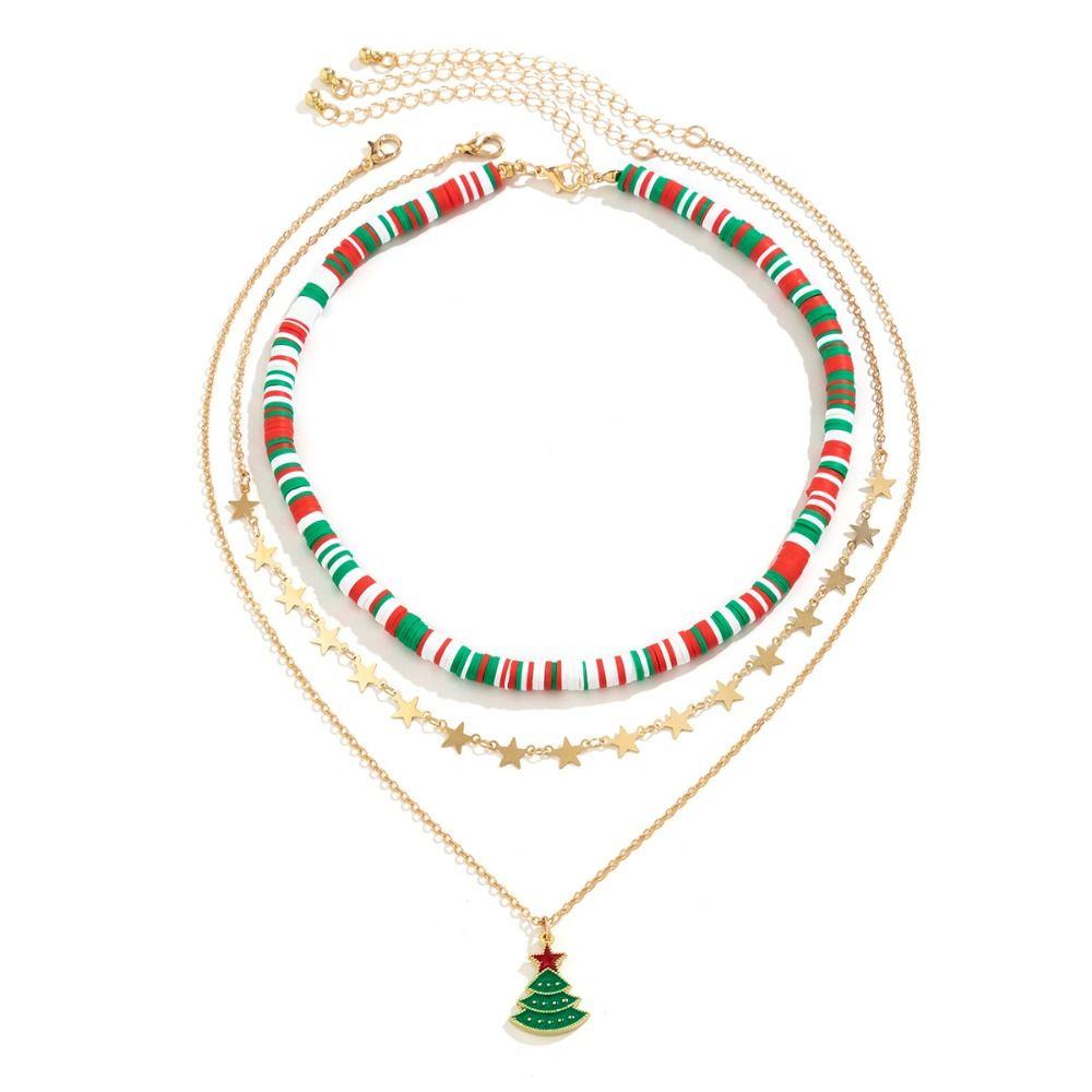 2/3/4pcs/set Cartoon Rice Beaded Chain Christmas Tree Cartoon Pendant Choker  Decoration