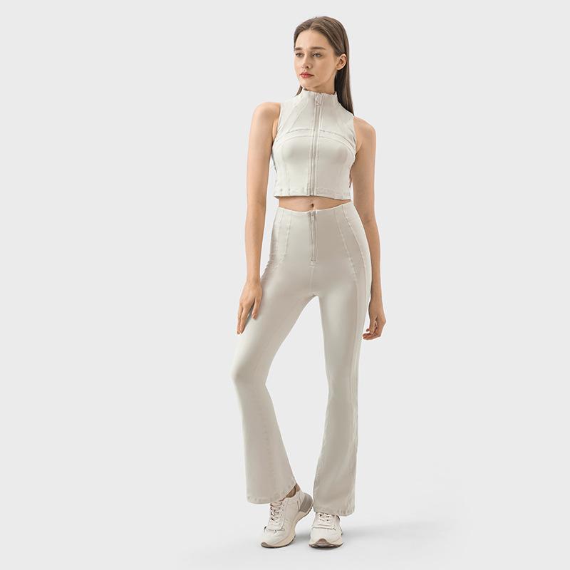 Spring and Summer High Waist Abdominal Zipper Sports Wide Legs Easy To Wear and Take Off Elastic Hip Lift Fitness Yoga Bell Pants SS