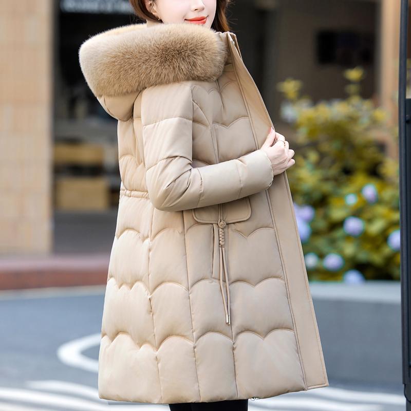 Mode Winterjacken Damen Lange Parkas Kapuze Kunstfellkragen Locker Dick Warm Damenmäntel