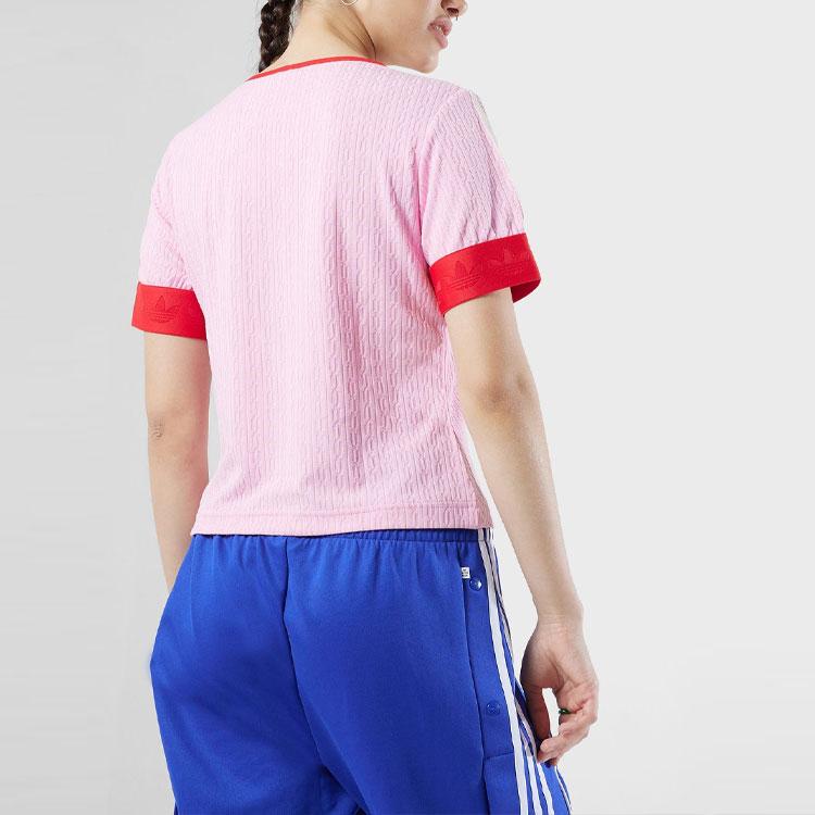 Adidas Originals SS23 Adicolor 70s Retro Series Logo Embroidered Crew Neck Short Sleeve T-Shirt Women Tops Pink IK7845