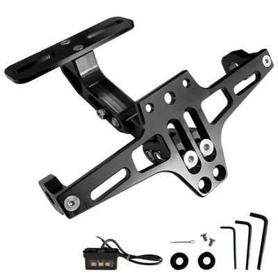 Socpuro Motorcycle License Plate Holder Black LED Light License Plate Holder Universal Aluminum Alloy
