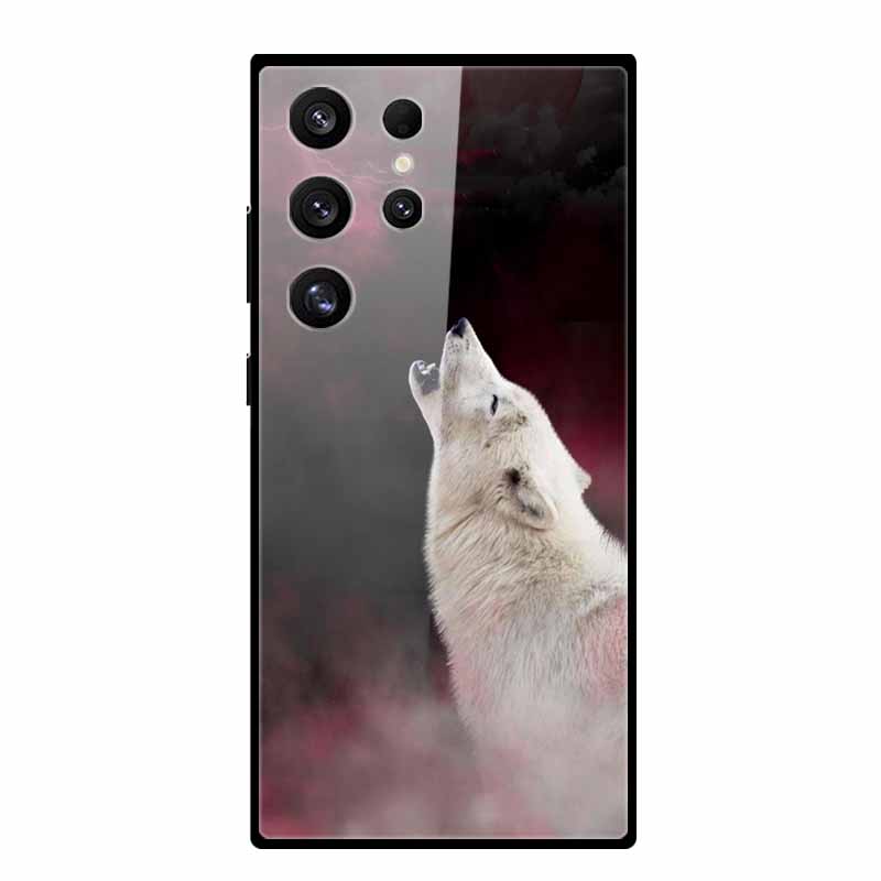 For Samsung S25 S 25 Ultra Hard Tempered Glass Case Capa Coque Bumper For Samsung Galaxy S 24 S24+ FE Wolf Phone Back Cover