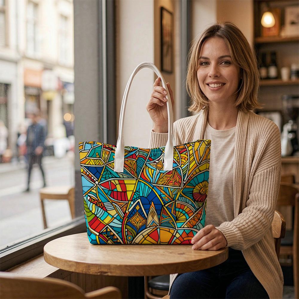 Colorful Geometric Pattern Tote Bag Casual Large Capacity Daily Shoulder Bag Fashion Handbag For Shopping Travel Commute