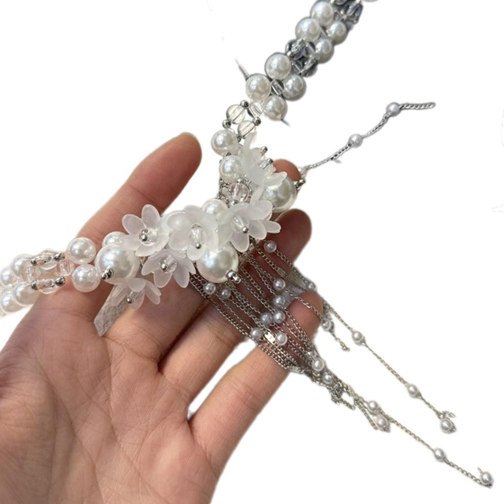 Fashionable Pearl Bead Neckchain Flower Pendant Fringe Collarbone Necklace Adjustable Choker Stylish Accessory for Women