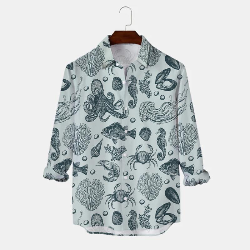 

Осенняя модная мужская рубашка, повседневная облегающая рубашка в стиле ретро с принтом.