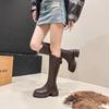 Winter Vintage Platform Woman Knight High Boots Concise Soft Leather Thick Sole Shoes Ladies Stretch Slim Modern Long Botas