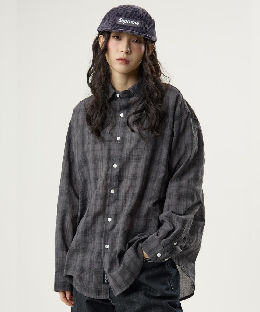 UNKNOWN PLANET Vintage Oversized Check Shirt Gray