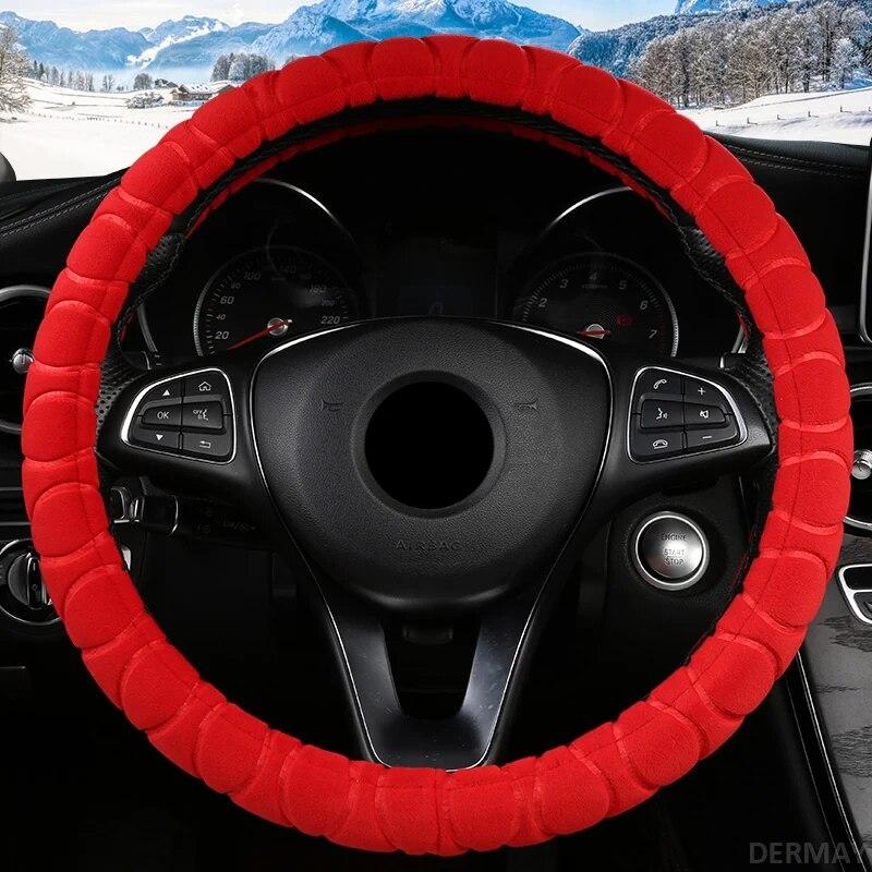 DERMAY Winter Kurzer Plüsch Auto Lenkradbezug Rutschfest Größe M für Außendurchmesser des Lenkrads 37-38cm Kostenloser Versand