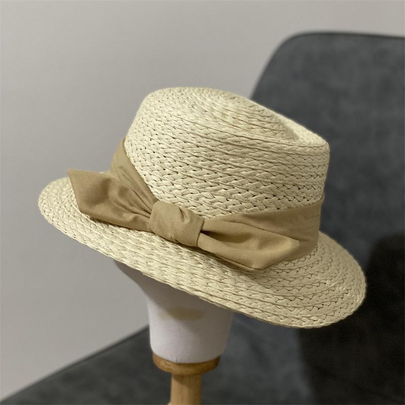 

Соломенная шляпа женская мода большой козырек от солнца защита от солнца бант ретро Хепберн пляжная шляпа M（56-58cm） бежевый