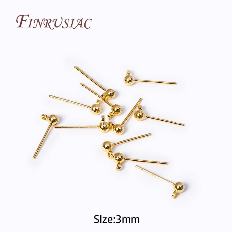 

18K Gold-Plated Silver Needle Material Earrings DIY Jewelry Making Earrings Accessories 3/4MM Ball Post Earring with Closed Ring 6 Pieces