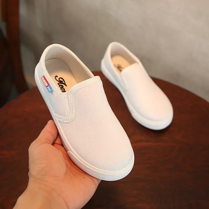 School Children Canvas Shoes Fashion Unisex Kids Casual Shoes for Boys Girls Children's Sneakers Soft Breathable All-Match White