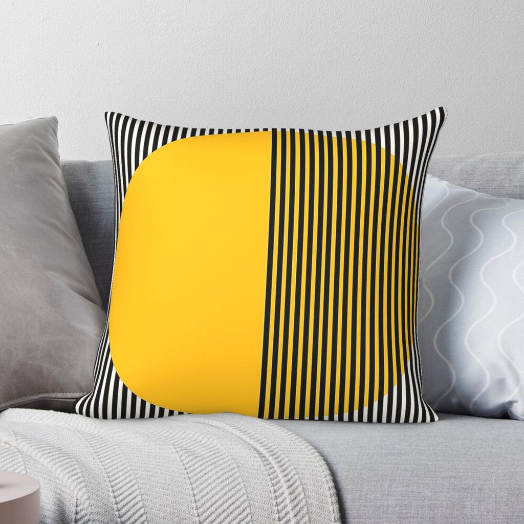 Bauhaus Exhibition Yellow Circle Square Pillowcase Polyester Linen Velvet Printed Decorative Throw Pillow Home Cushion Cover