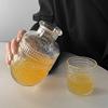 Transparent Vintage Relief Glass Carafe with Cup Cold Pitcher Glass Water Bottle  Office