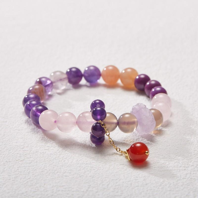 Handmade Purple Amethyst Crystal Bracelet Women With Natural Quartz Beads Boho Vintage Style