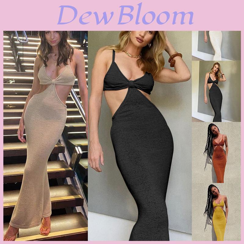 Maxi Spaghetti Dresse Strap Hollow Out Bodycon Dress Backless Cut Out Dress Wrap