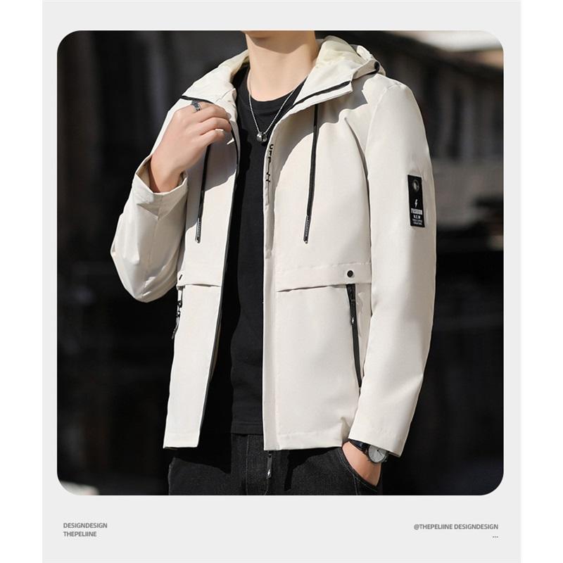 Men's Hooded Windbreaker Jacket Lightweight Zipper Pockets Casual Outdoor Coat