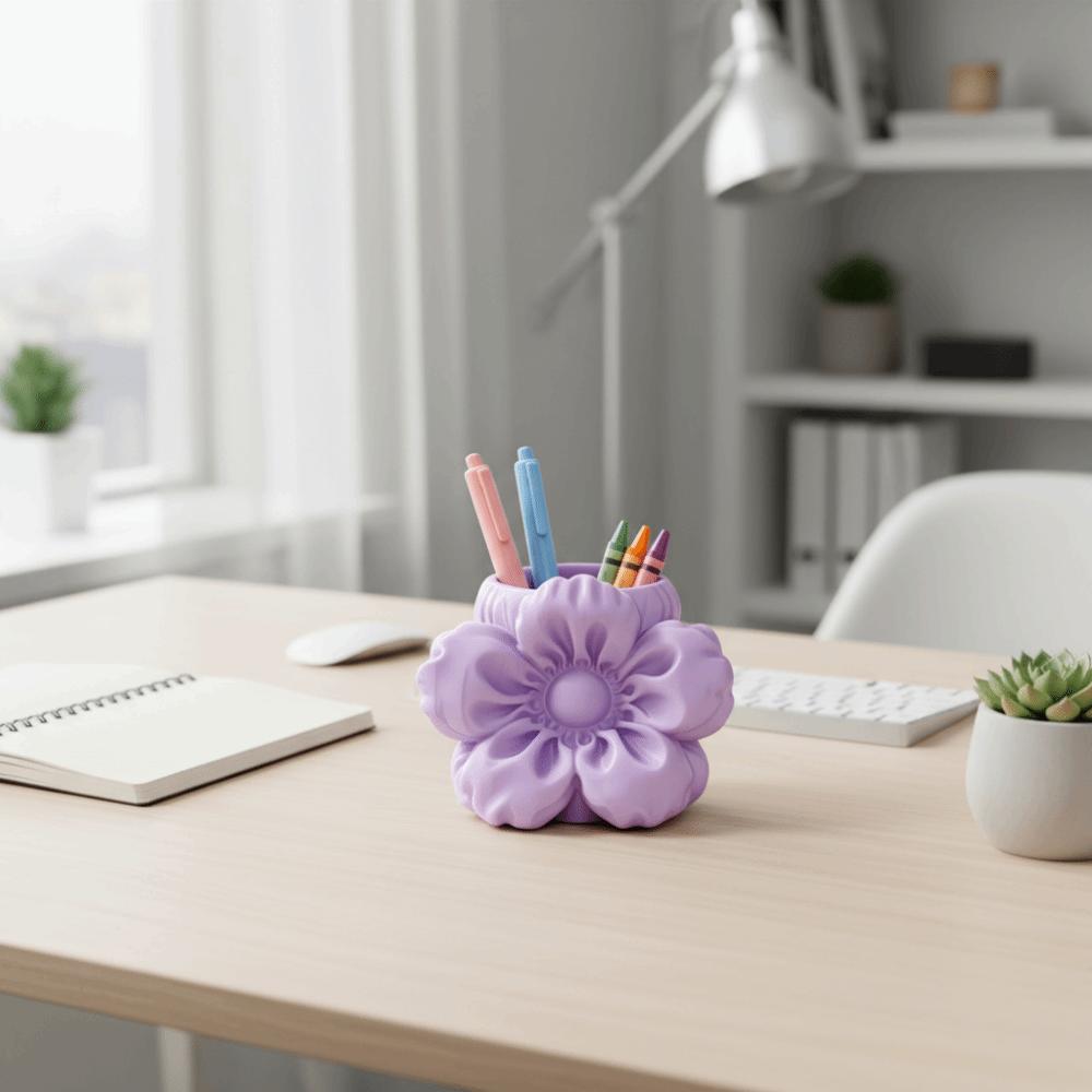 Makeup Brush Bin 3D Printed Pen Stand Desktop Organizer Simulation Floral Model Office Desktop