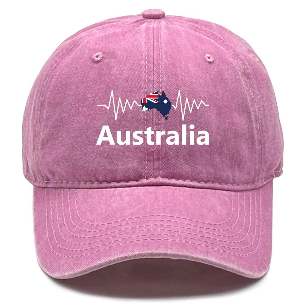 Heart Wave Australian Flag Map Print Adjustable Baseball Hat, Patriotic Mesh Hat Leisure All-season Non-Stretch Fabric Sun Protective Snapback Sun Hat