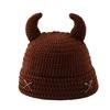 Crochet Horn Cap for Fall Winter Outfits, Brimless Devil Hat with Front Pin Accent for Party Photo Outfit Looks
