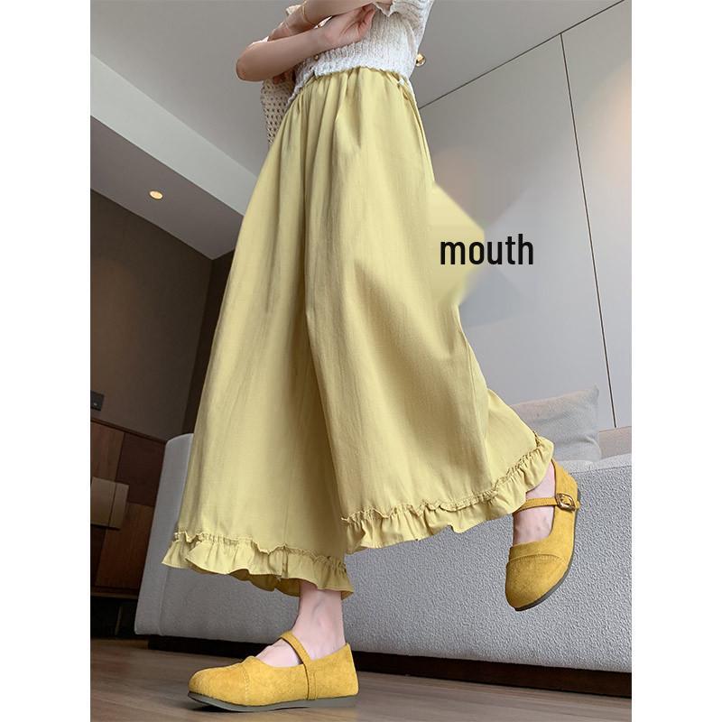 Korean Style Lace Patchwork Ice Silk Wide-Leg Pants for Women - High-Waisted, Versatile, Straight Leg, Summer 2026 Collection