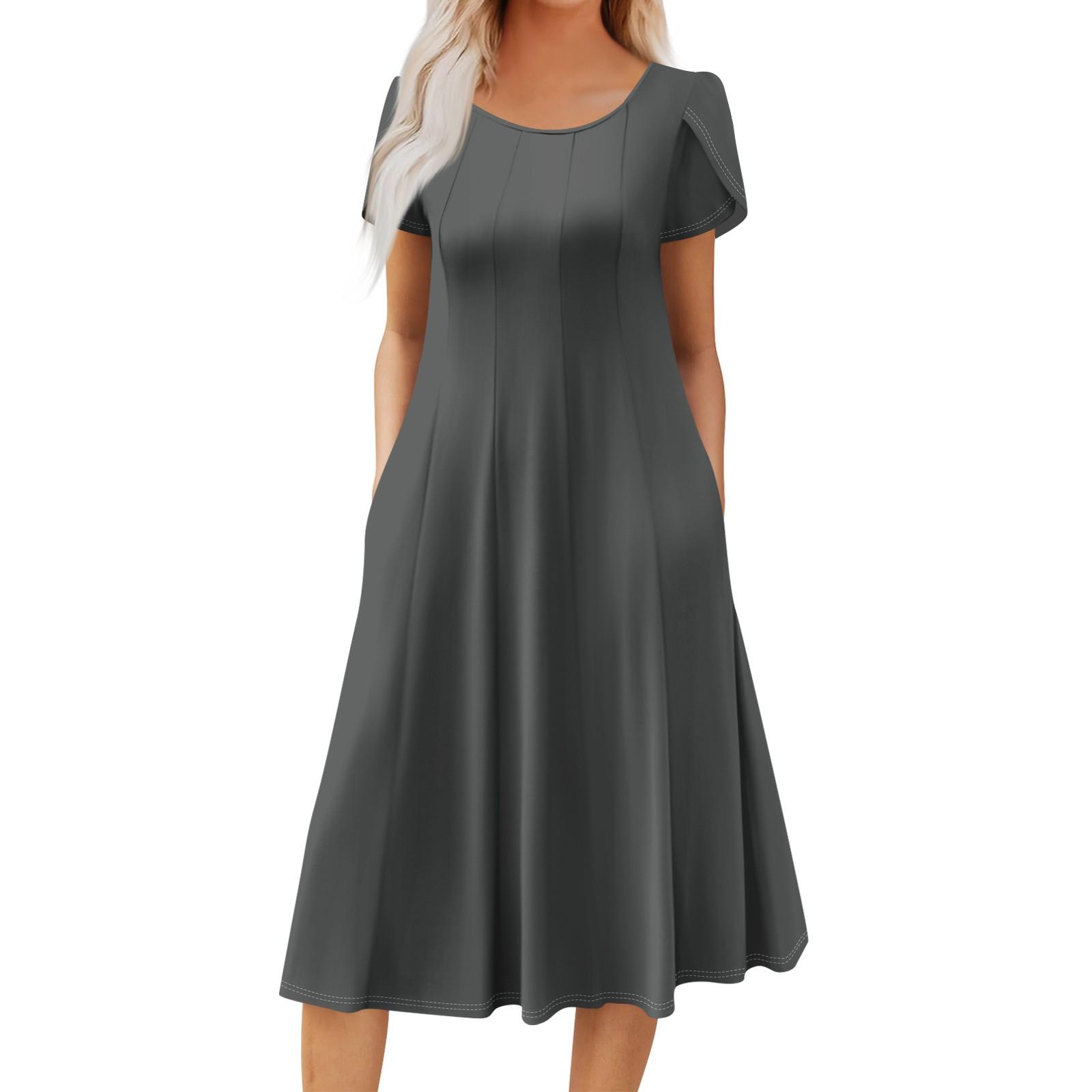 

Женское повседневное модное платье миди с круглым вырезом и коротким рукавом, модное свадебное платье для гостей L