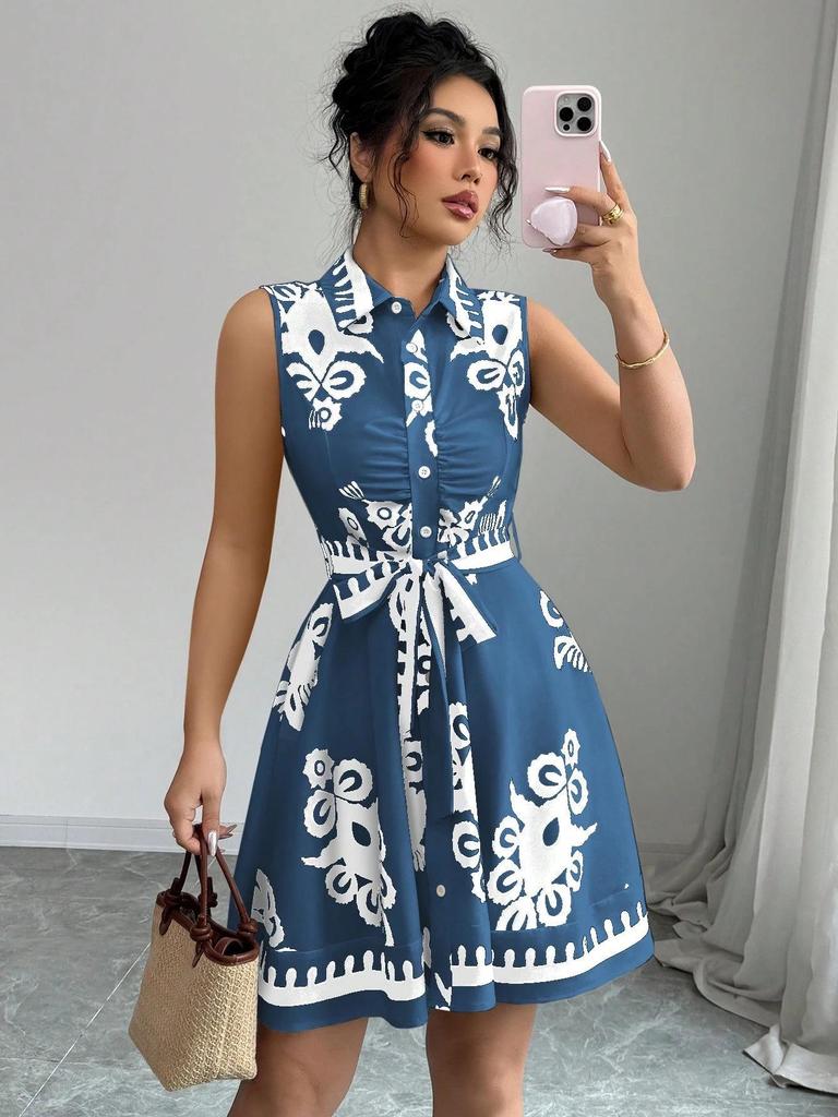2025 European & American Women's Summer Print Dress Set with Slimming Design