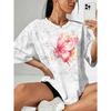 Summer New Pink Watercolor Gradient Butterfly Print Snowflake Short-sleeve Shirt T Shirt Top Round Neck, Light and Breathable, Suitable for Spring,